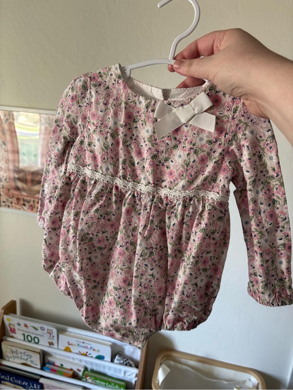 Tommy Bahama Pink Floral Baby Romper with Bow Accent